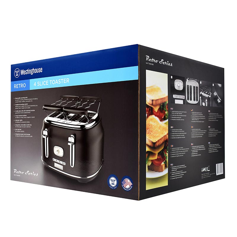 WESTINGHOUSE WKTTB809BK Slices Toaster 1750W, Black Retro